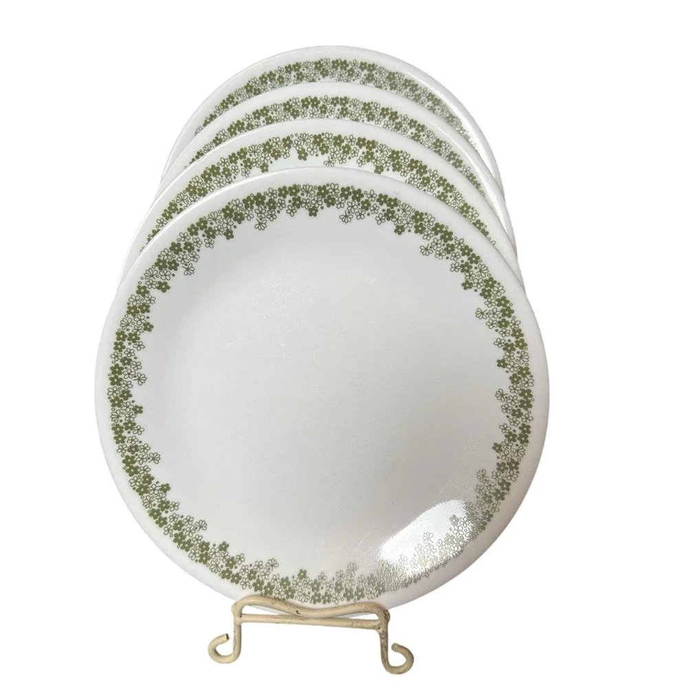 Vintage Corelle Spring Blossom Green Set of 4 Salad Luncheon Plates - 8-1/2